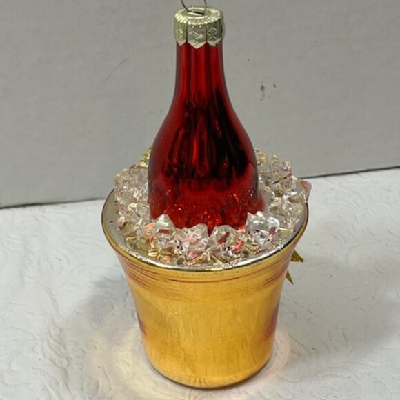 2011 Hand Blown Glass Christmas Champagne Bucket Ice Ornament Merry Christmas - Picture 5 of 16
